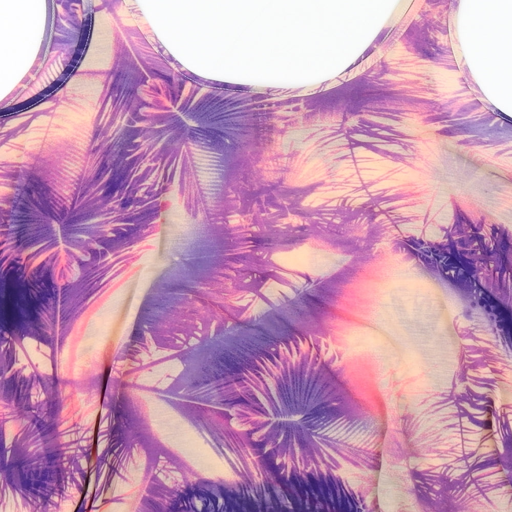Divided Womens Purple Floral Polyester Basic Tank Size 10 Round Neck