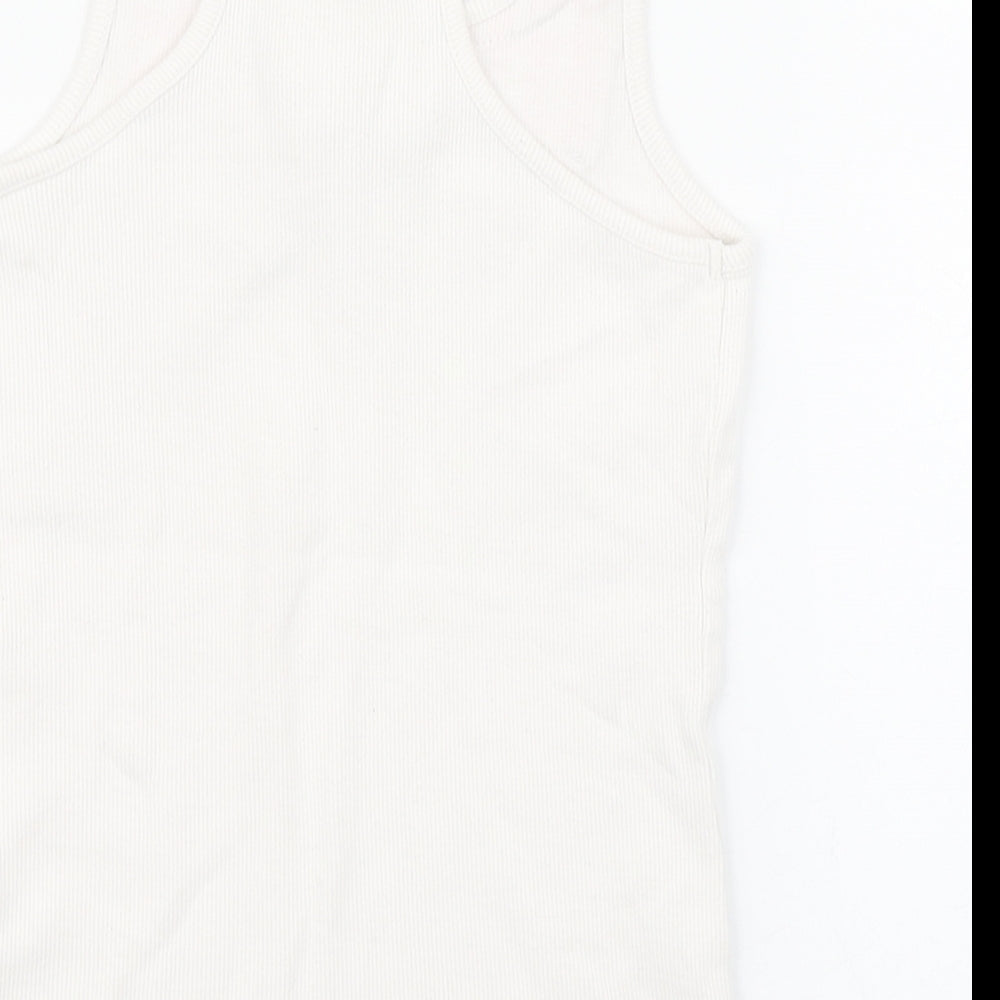 TU Girls White Cotton Basic Tank Size 7 Years Round Neck Pullover