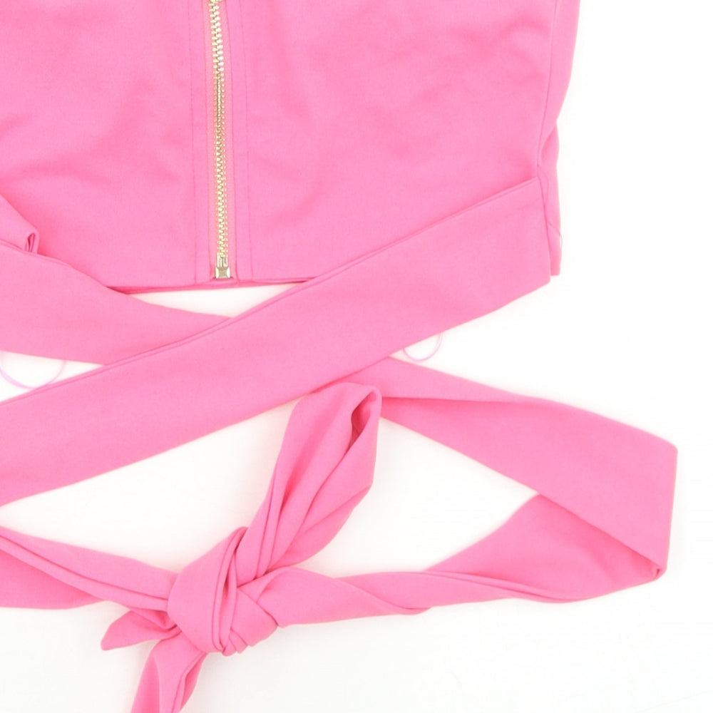 Vera & Lucy Womens Pink Polyester Cropped Blouse Size M Square Neck