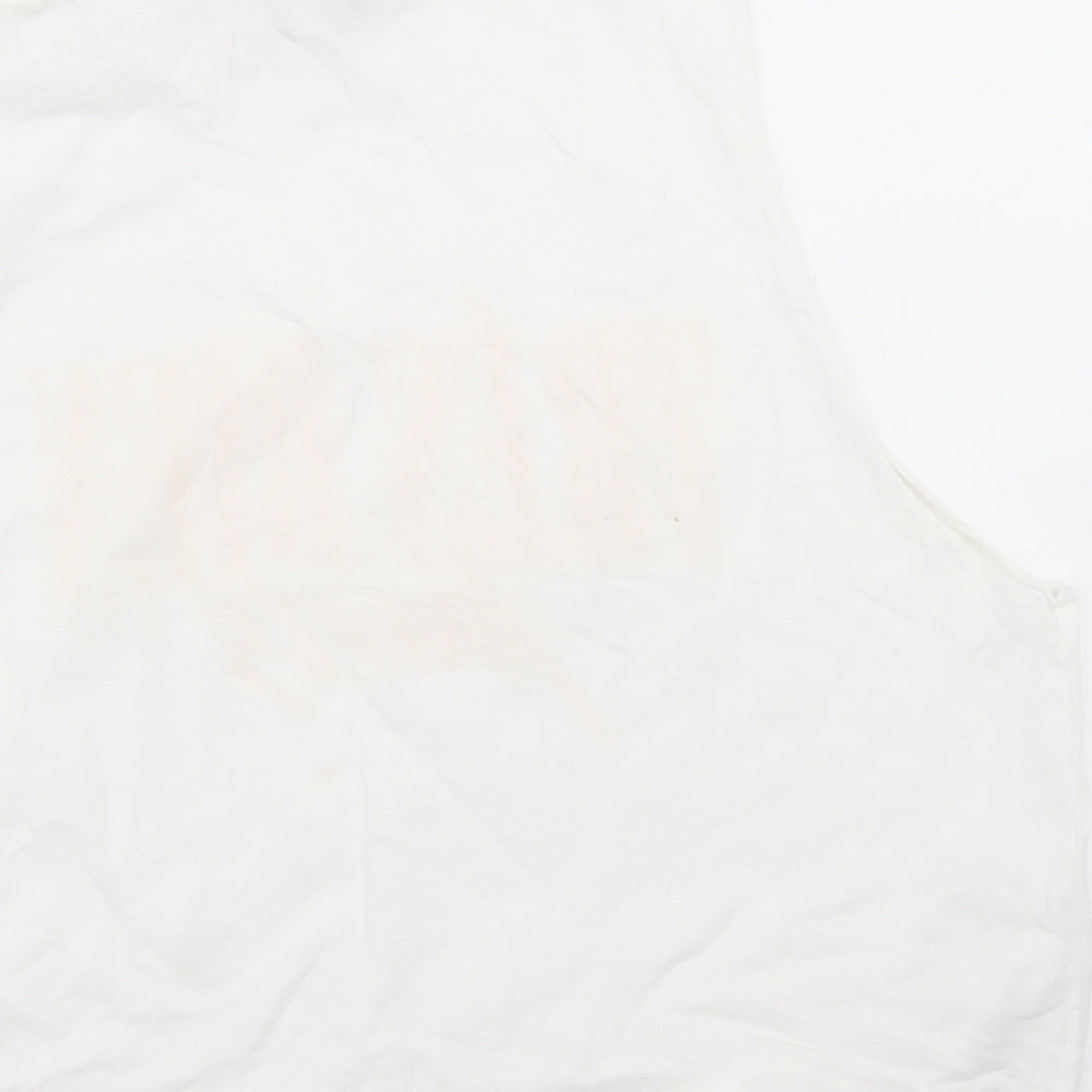 New Look Womens White Cotton Cropped Tank Size 14 Round Neck - Tres Bien, Tie Front