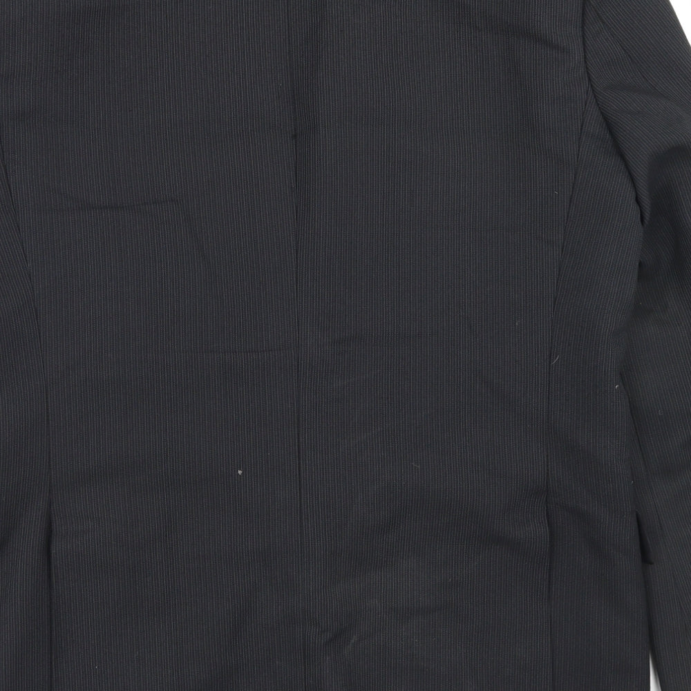 White International Mens Black Striped Polyester Jacket Blazer Size 40