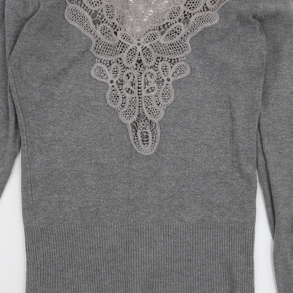 Girl Dream Womens Grey V-Neck Cotton Cardigan Jumper Size S