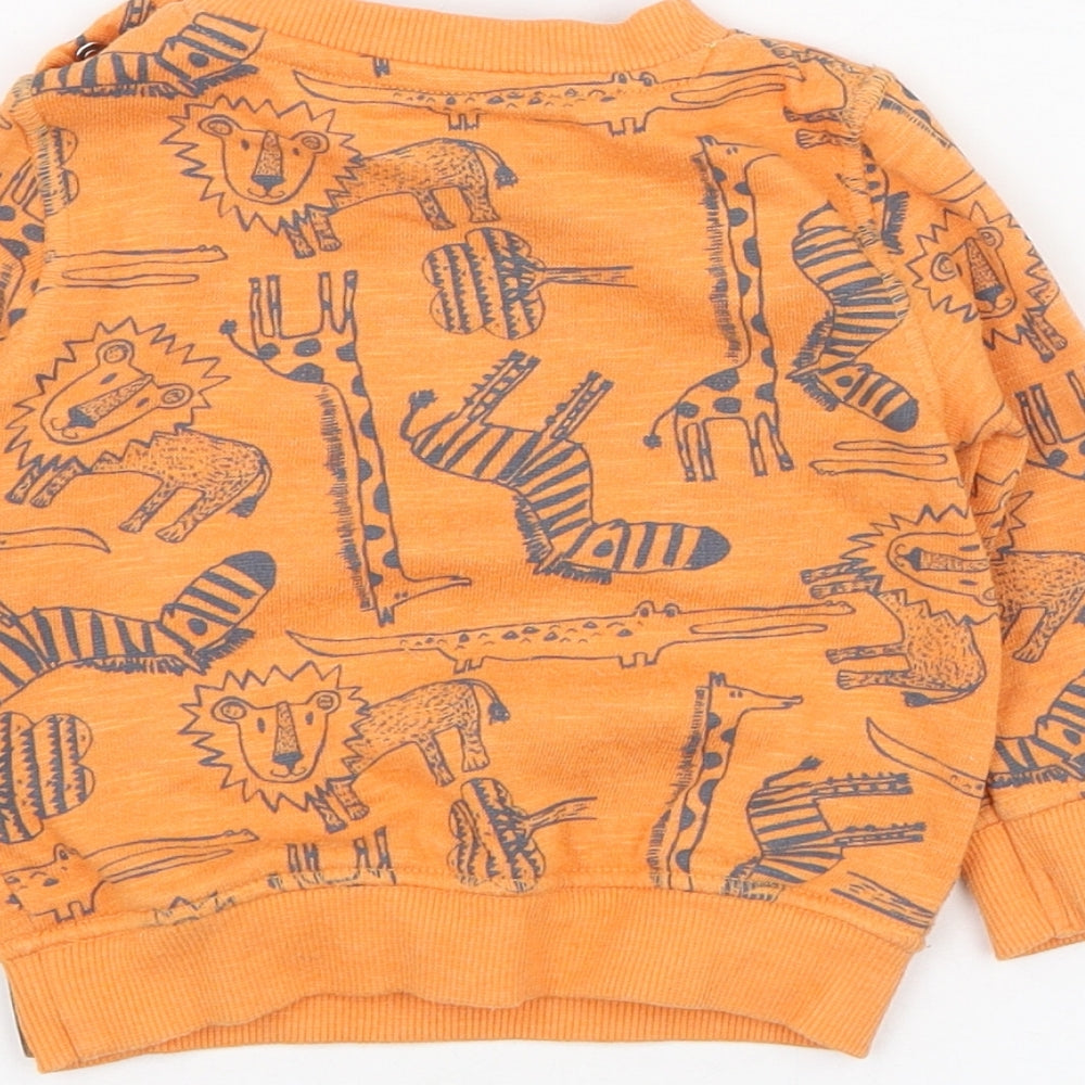 F&F Boys Orange Cotton Pullover Jumper Size 6-9 Months Pullover - Lion, Giraffe, Zebra, Crocodile