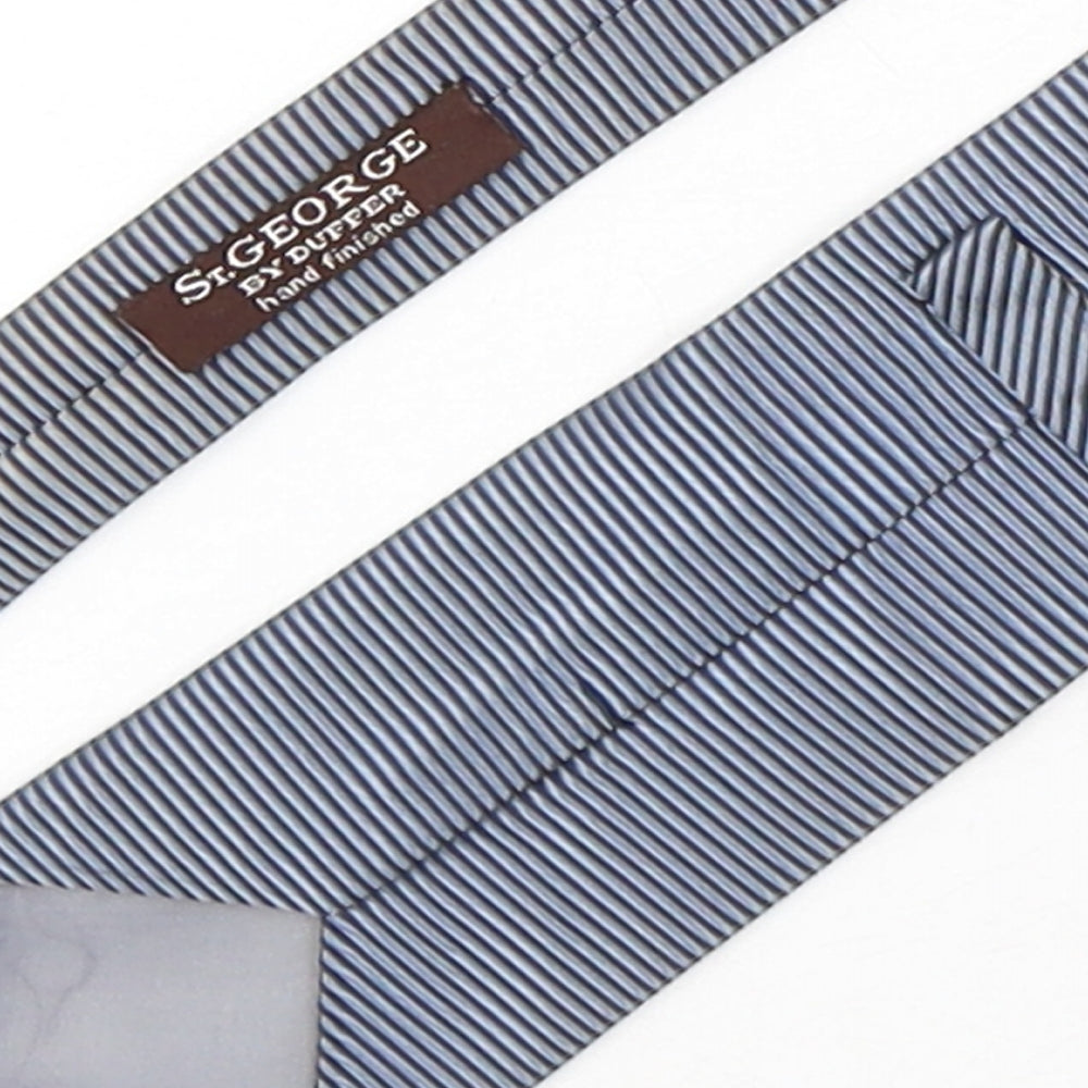 Duffer Mens Grey Striped Silk Pointed Tie One Size