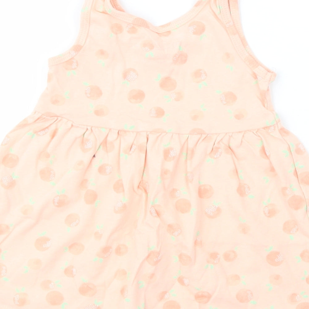 Primark Baby Pink Geometric Cotton Tank Dress Size 9-12 Months Crew Neck Pullover - Peach Print