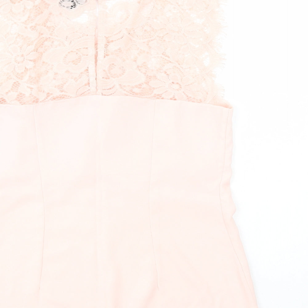 Dorothy Perkins Womens Pink Polyester Basic Blouse Size 8 Crew Neck - Lace Detail