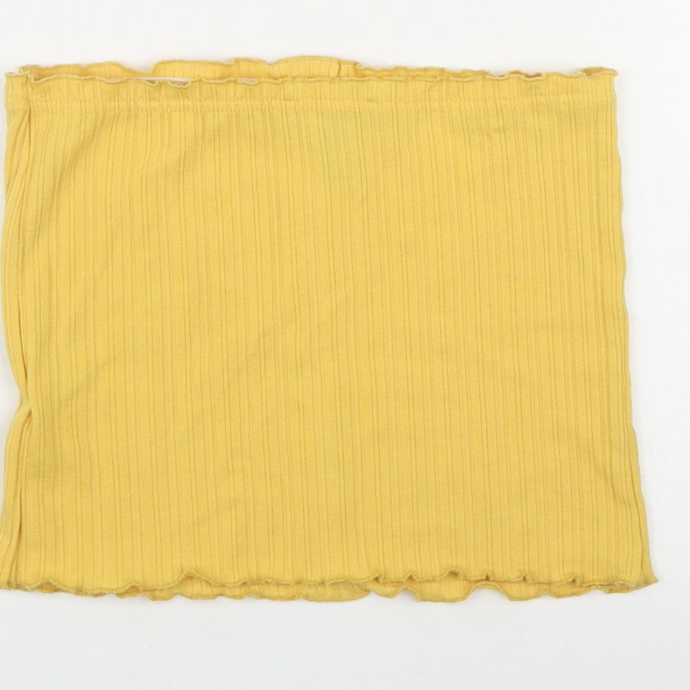 New Look Womens Yellow Polyester Basic T-Shirt Size 12 Off the Shoulder