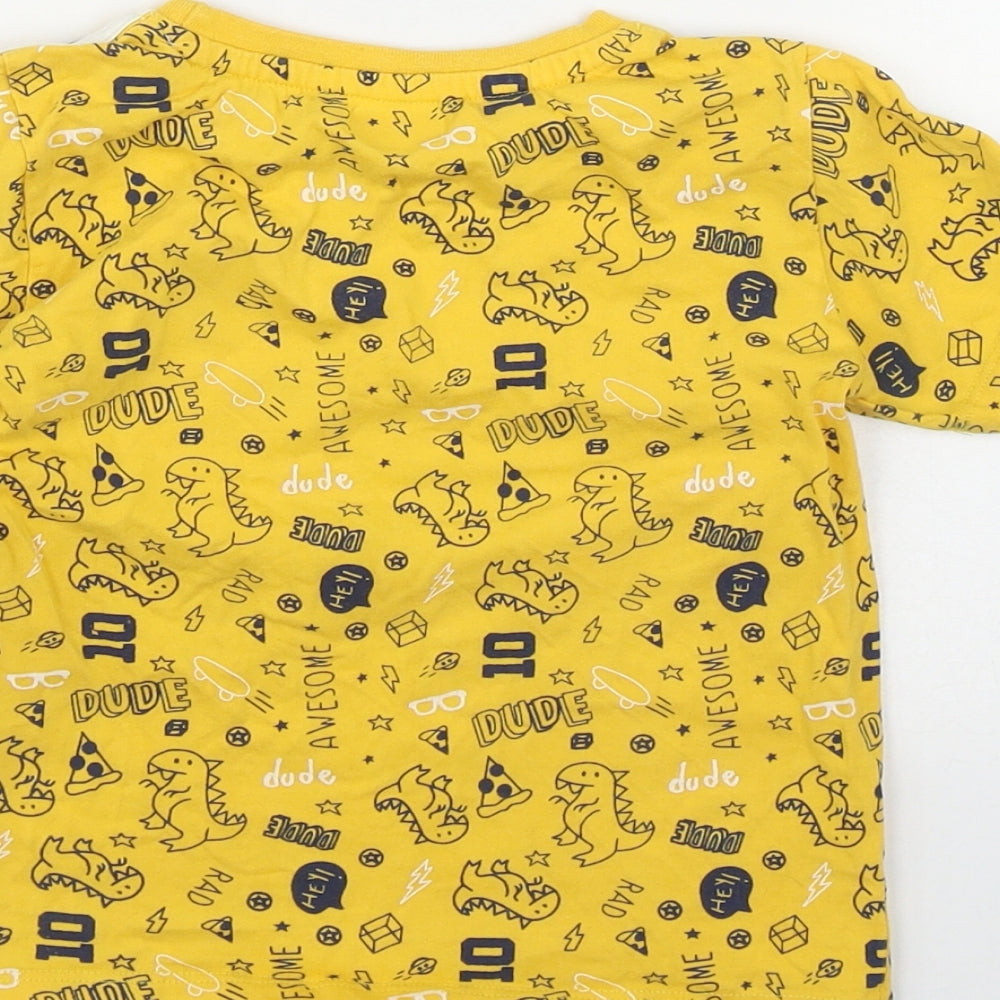 Babyhug Boys Yellow Geometric Cotton Basic T-Shirt Size 3-4 Years Round Neck - Dinosaur Print
