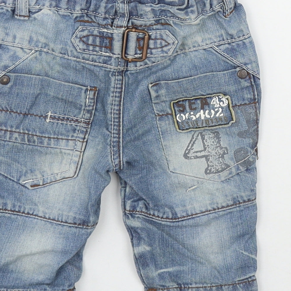 Next Boys Blue Cotton Cargo Trousers Size 3-6 Months Button