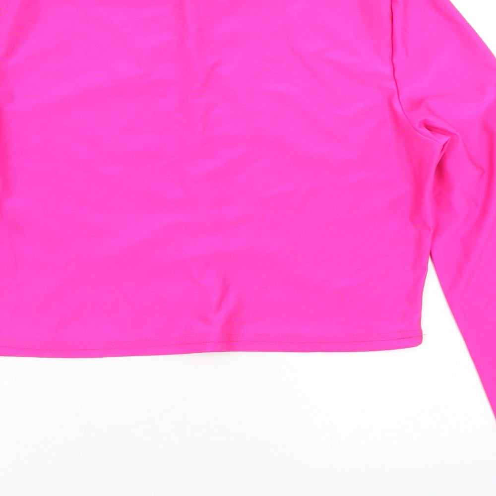 SheIn Womens Pink Polyester Cropped T-Shirt Size L Mock Neck
