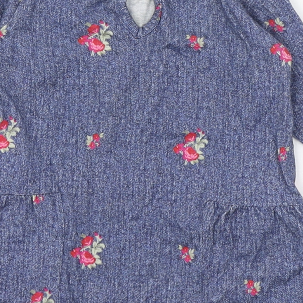 United Colors of Benetton Girls Blue Geometric 100% Cotton Skater Dress Size 0-3 Months Round Neck Pullover