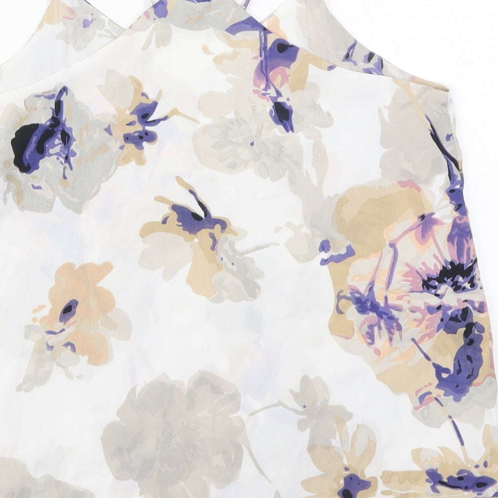 Exhibit Womens White Floral Polyester Basic Tank Size 10 V-Neck