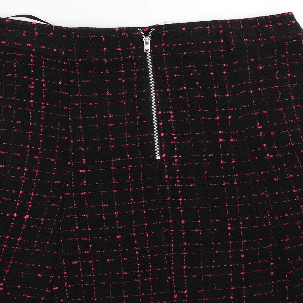 Dunnes Stores Womens Black Check Acrylic A-Line Skirt Size 12 Zip