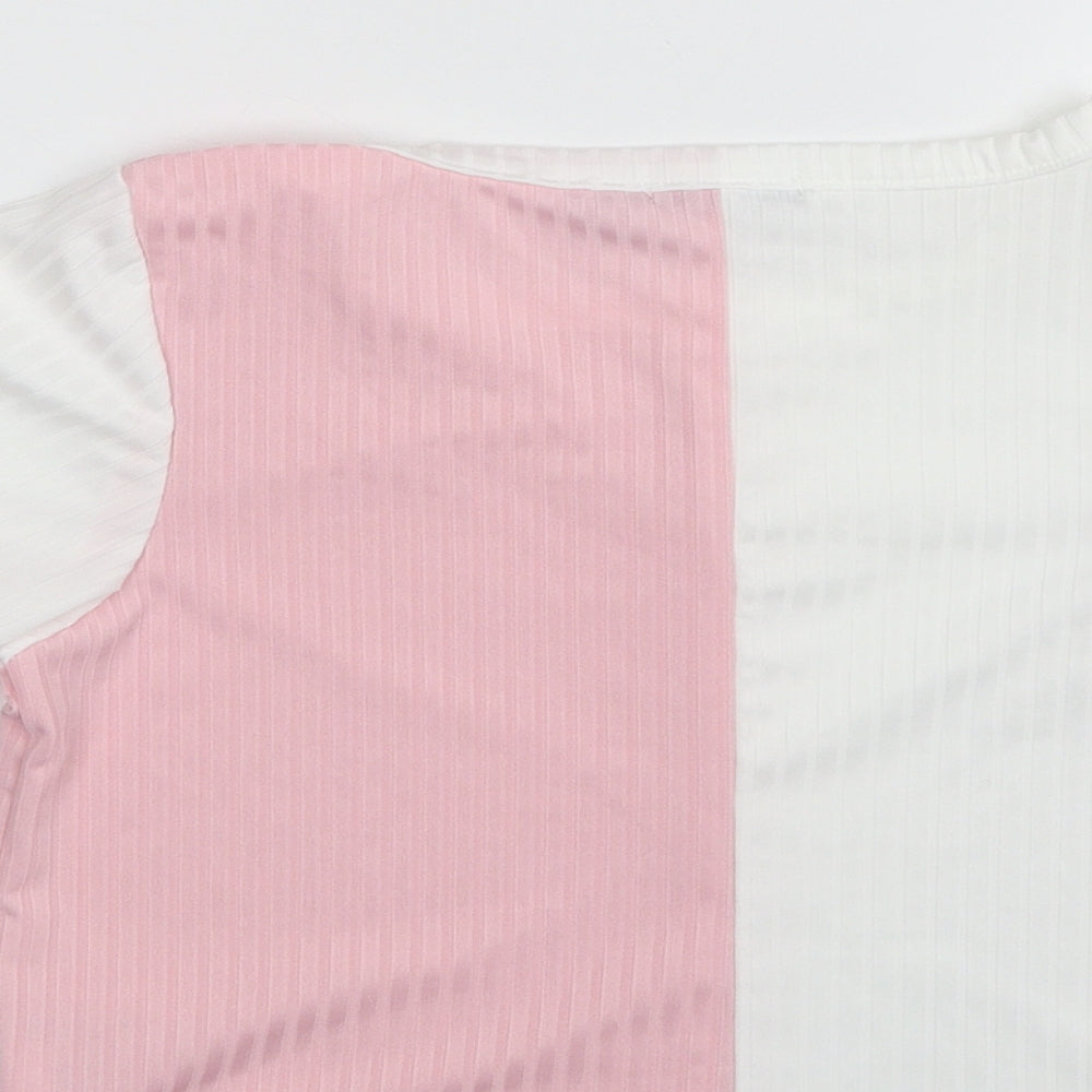 Boohoo Womens Pink Striped Polyester Pullover Sweatshirt Size 8 Pullover