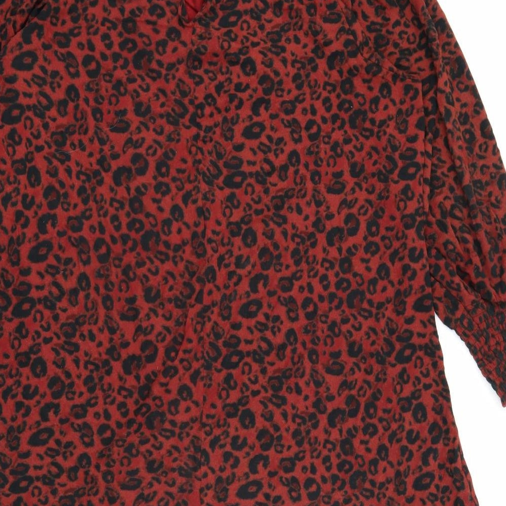 NEXT Womens Red Animal Print Viscose Sheath Size 14 Crew Neck Button