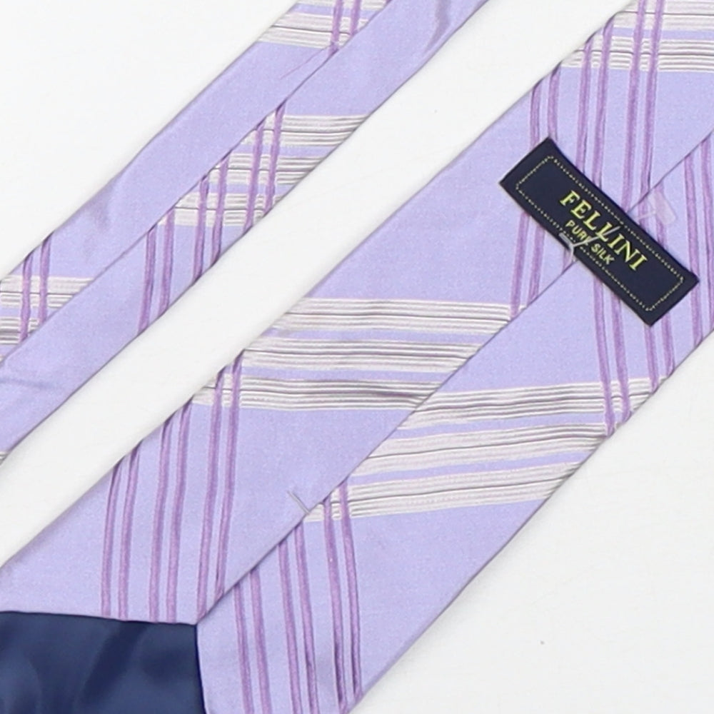 Fellini Mens Purple Plaids & Checks Silk Pointed Tie One Size