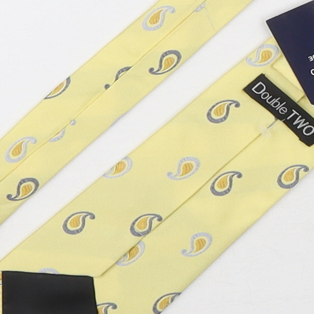 Double TWO Mens Yellow Paisley Polyester Pointed Tie One Size