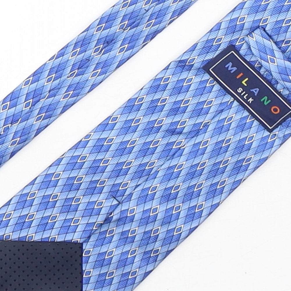 Milano Mens Blue Geometric Silk Pointed Tie One Size