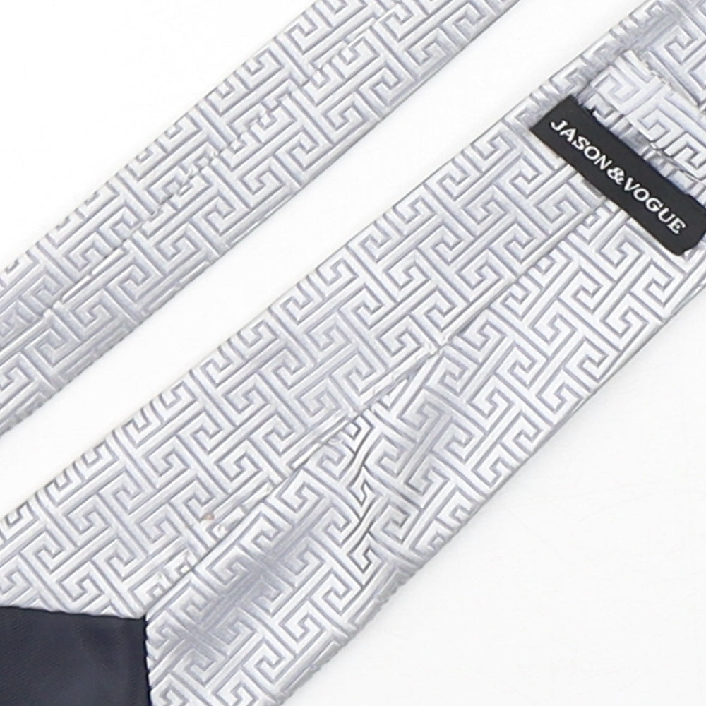 Jason & Vouge Mens Silver Geometric Silk Pointed Tie One Size