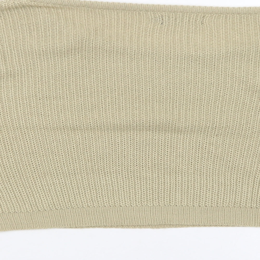 PRETTYLITTLETHING Womens Beige Boat Neck Acrylic Pullover Jumper Size S - Cropped