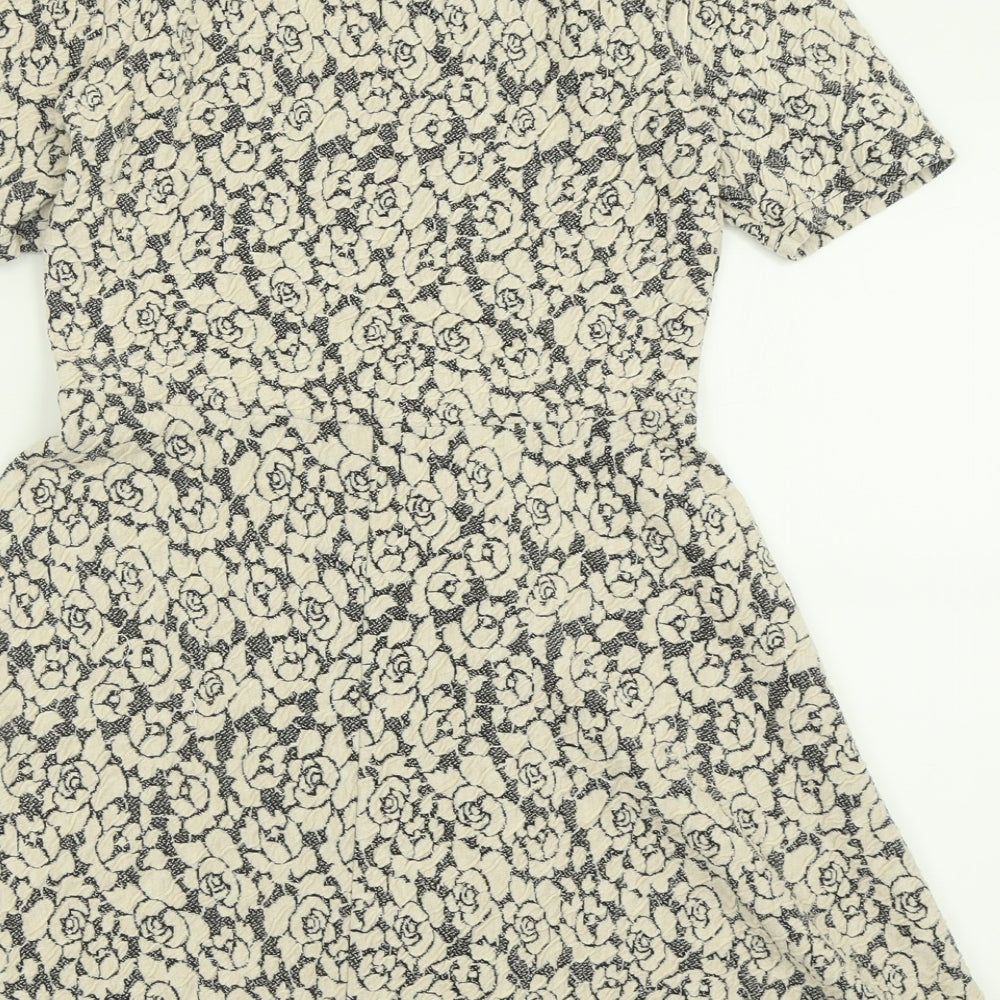 Topshop Womens Ivory Floral Cotton Fit & Flare Size 12 Crew Neck Pullover - Cold Shoulder