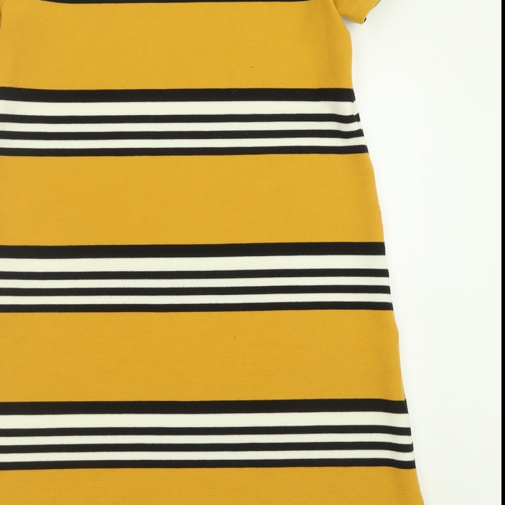 Stradivarius Womens Yellow Striped Polyester A-Line Size M Crew Neck Pullover