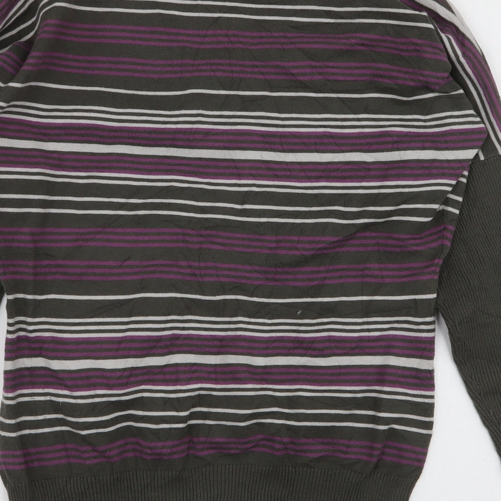 Greenfield Womens Multicoloured V-Neck Striped Cotton Pullover Jumper Size M