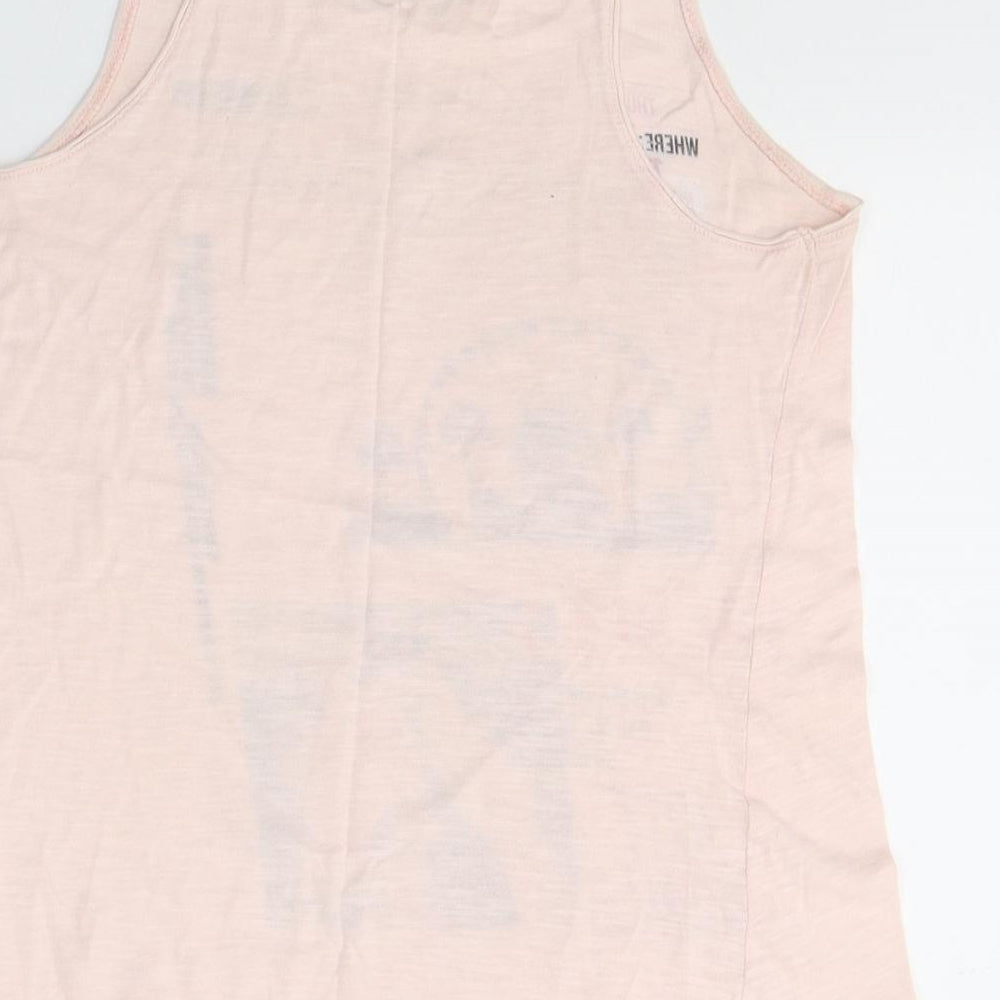 Stradivarius Womens Pink Cotton Basic Tank Size S Round Neck - Dreams Awake, Just dance, Festival