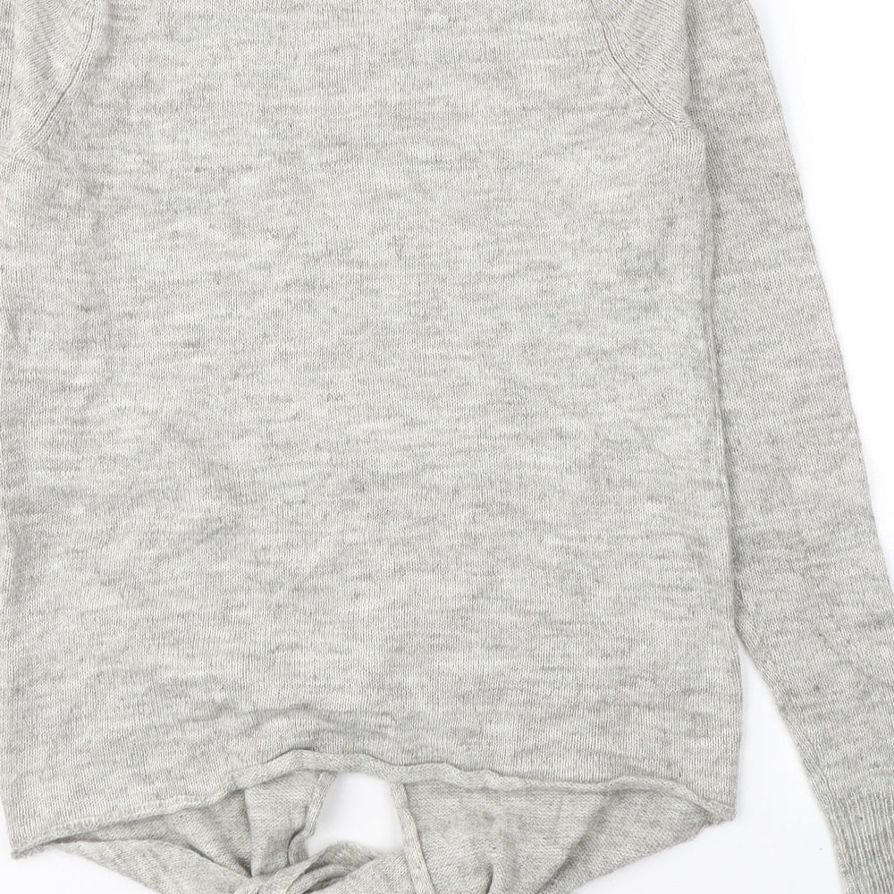 VILA Womens Grey Round Neck Acrylic Pullover Jumper Size XS - tie detail