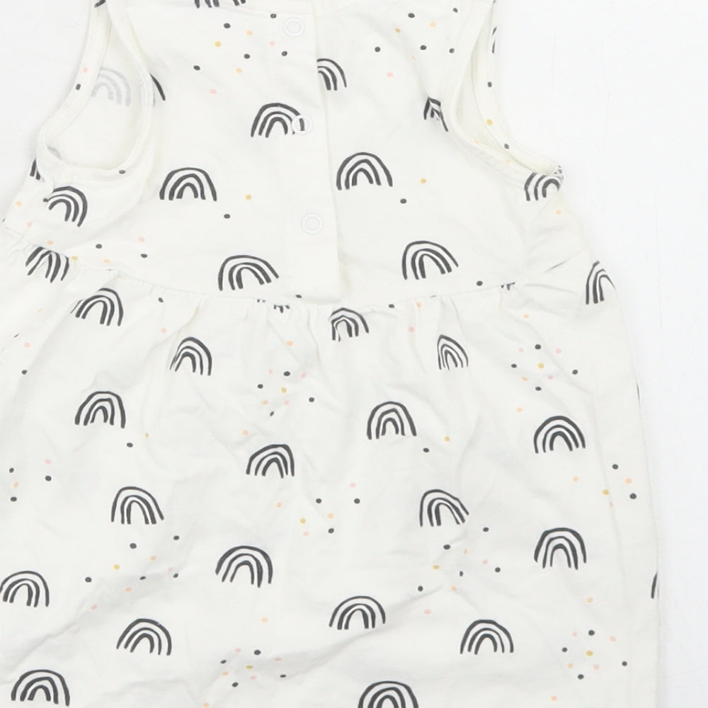 Goerge Girls White Geometric Cotton Fit & Flare Size 9-12 Months Round Neck Snap - Rainbow Print