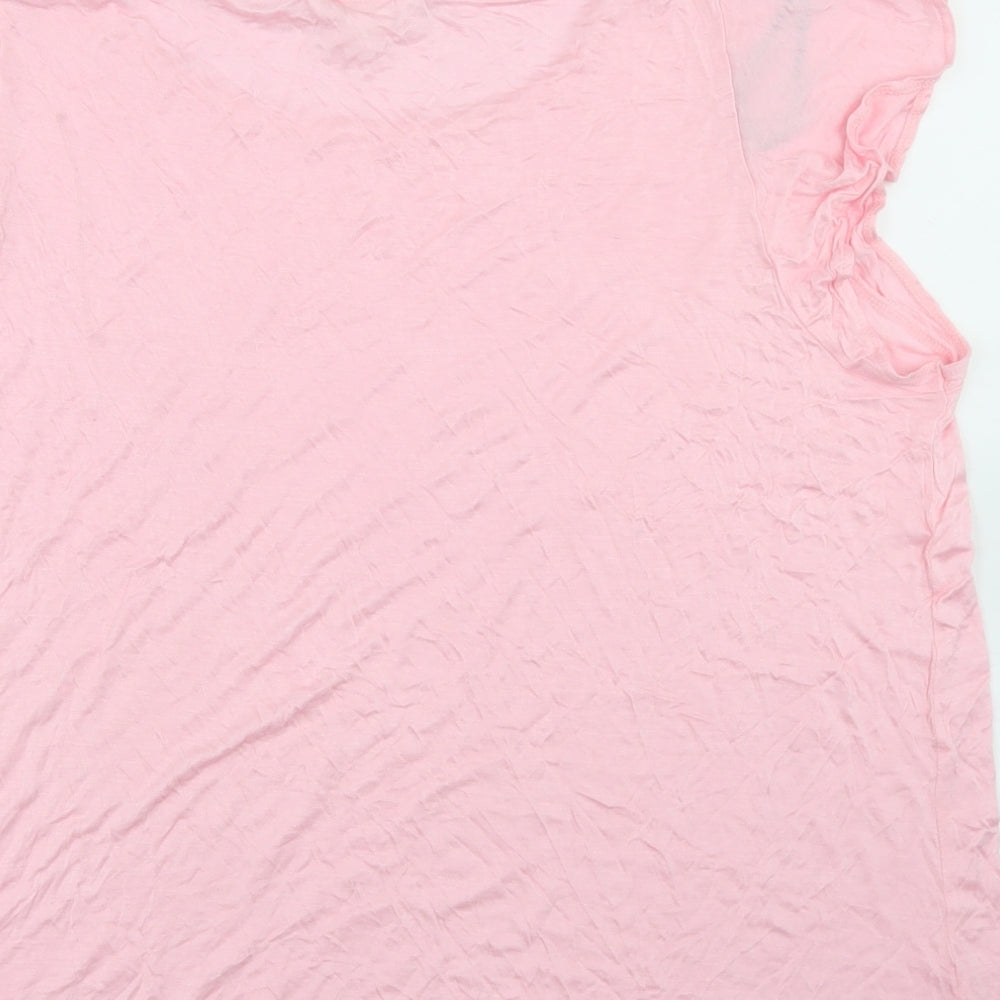H&M Womens Pink Viscose Basic T-Shirt Size L Round Neck