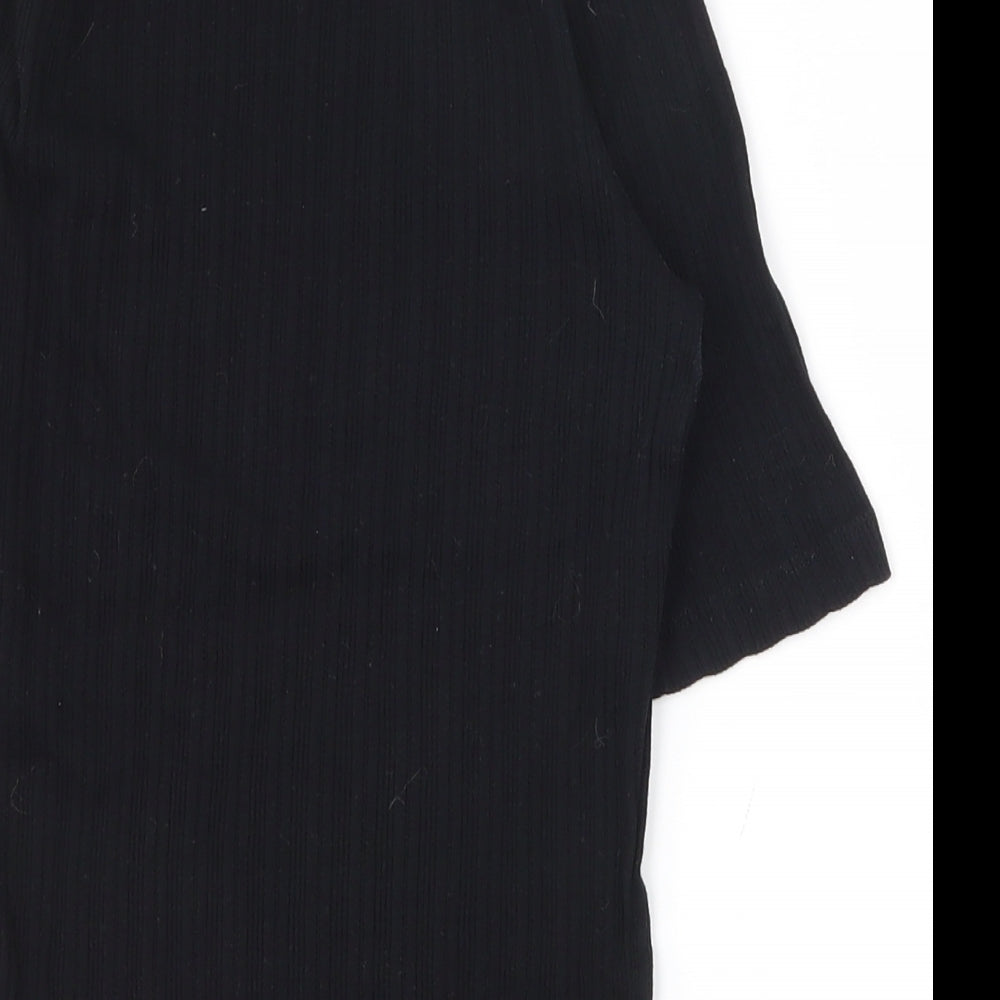 New Look Womens Black 100% Cotton Basic T-Shirt Size 6 High Neck