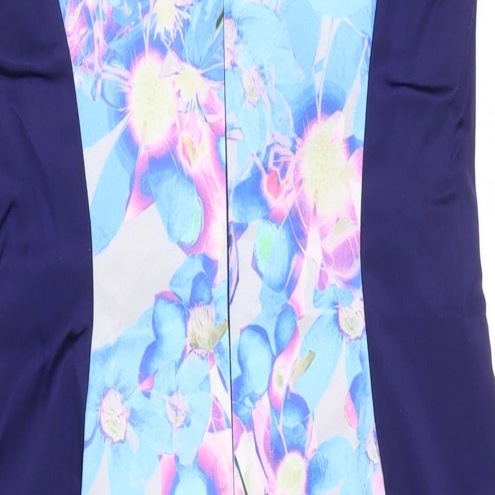 Coast Womens Multicoloured Floral Acetate Bodycon Size 10 V-Neck Zip - Asymmetric neckline