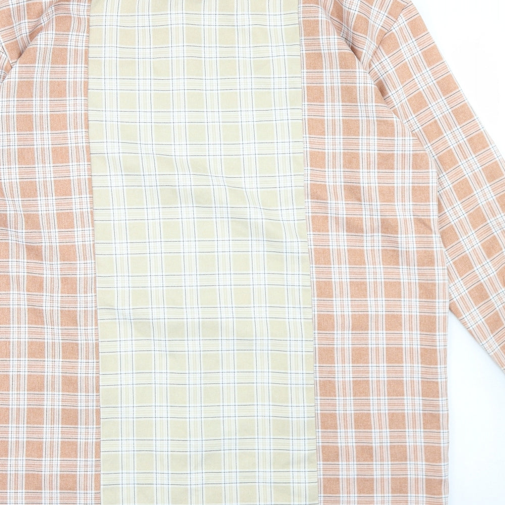 PRETTYLITTLETHING Womens Beige Plaid Polyester Shirt Dress Size 2 Collared Button