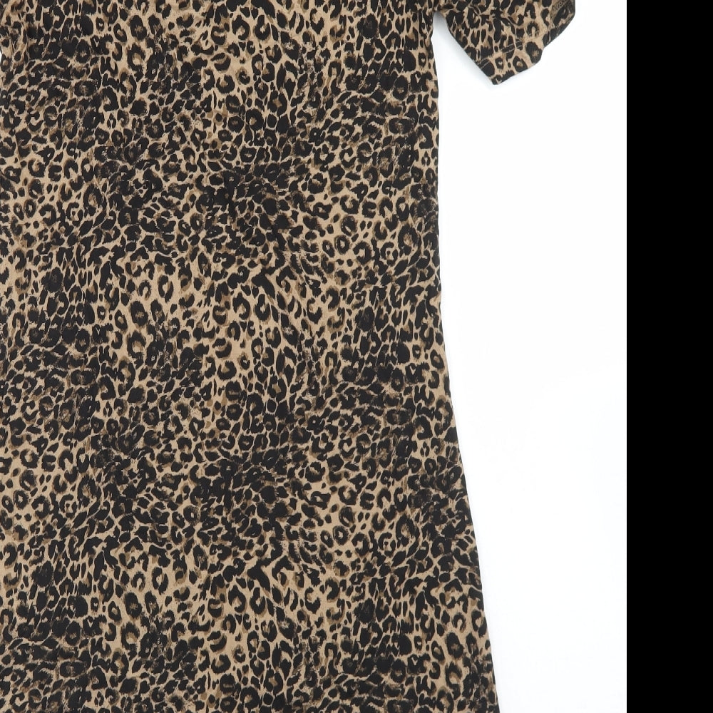 NEXT Womens Brown Animal Print Viscose Fit & Flare Size 8 V-Neck