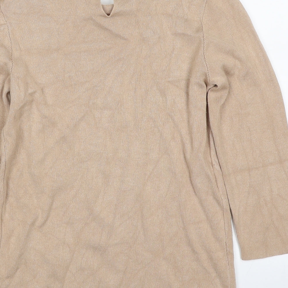 Dorothy Perkins Womens Beige Collared Viscose Pullover Jumper Size 8