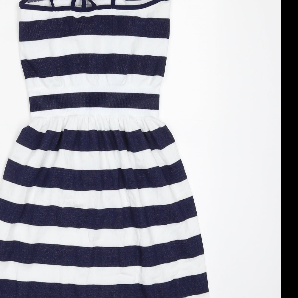 Atmosphere Womens Blue Striped Polyamide Fit & Flare Size S Off the Shoulder Pullover