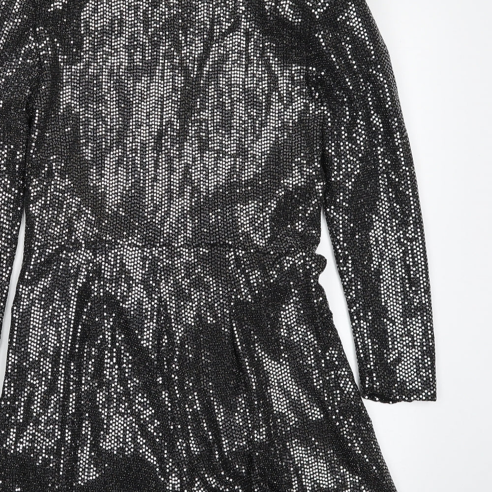 Zara Womens Black Polyester Romper One-Piece Size XS Button - Tie