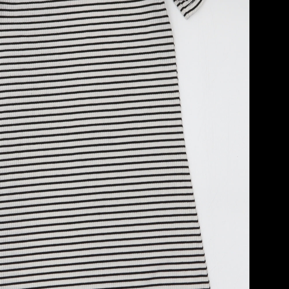 H&M Womens White Striped Polyester A-Line Size 6 High Neck Pullover - Cold shoulder