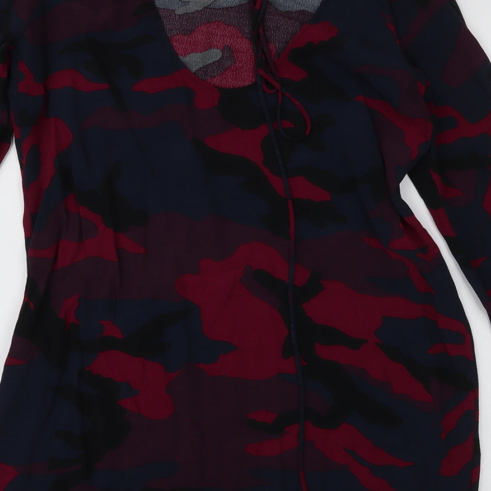 Zara Womens Multicoloured Camouflage Polyester A-Line Size S Round Neck Tie