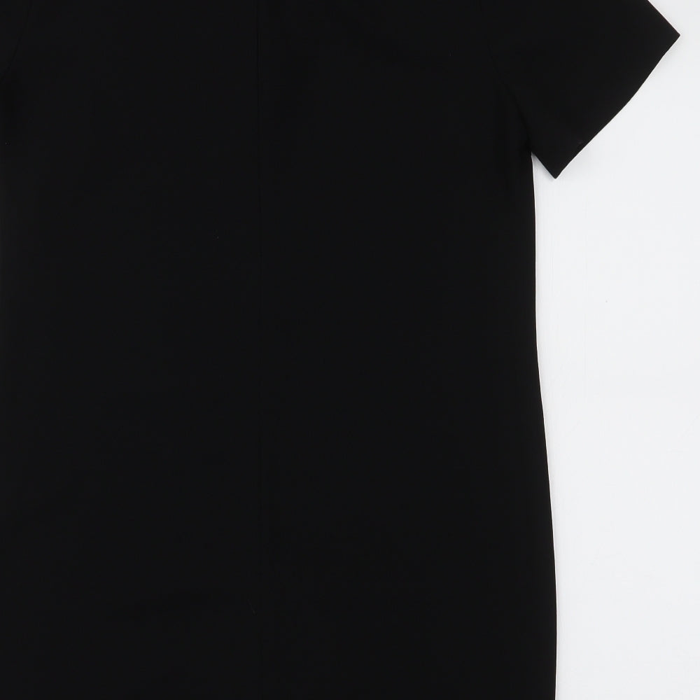 Zara Womens Black Polyester A-Line Size M V-Neck Zip