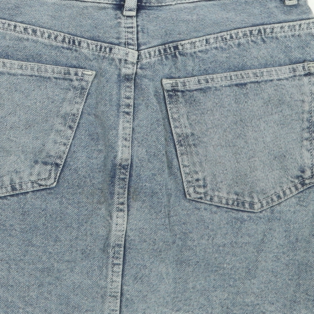 Pull&Bear Womens Blue Cotton A-Line Skirt Size S Button