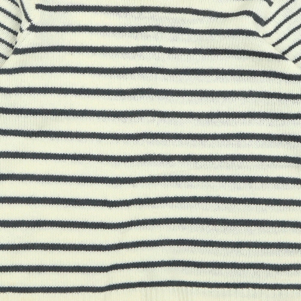 Abcd R Boys White Crew Neck Striped Acrylic Pullover Jumper Size 10 Years Pullover