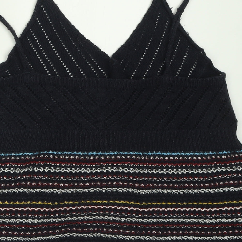 New Look Womens Blue Striped Acrylic Basic Tank Size M V-Neck