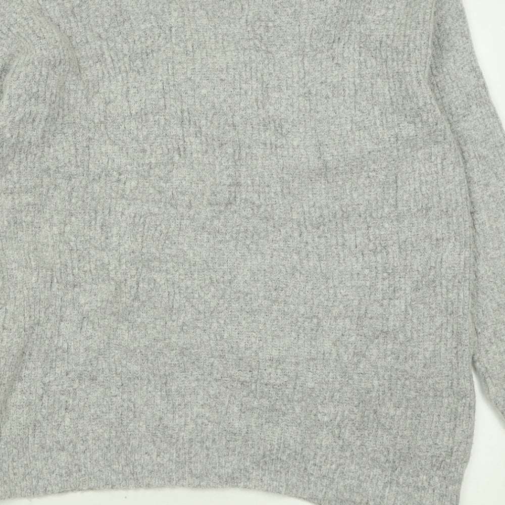 Brave Soul Womens Grey V-Neck Acrylic Pullover Jumper Size XS