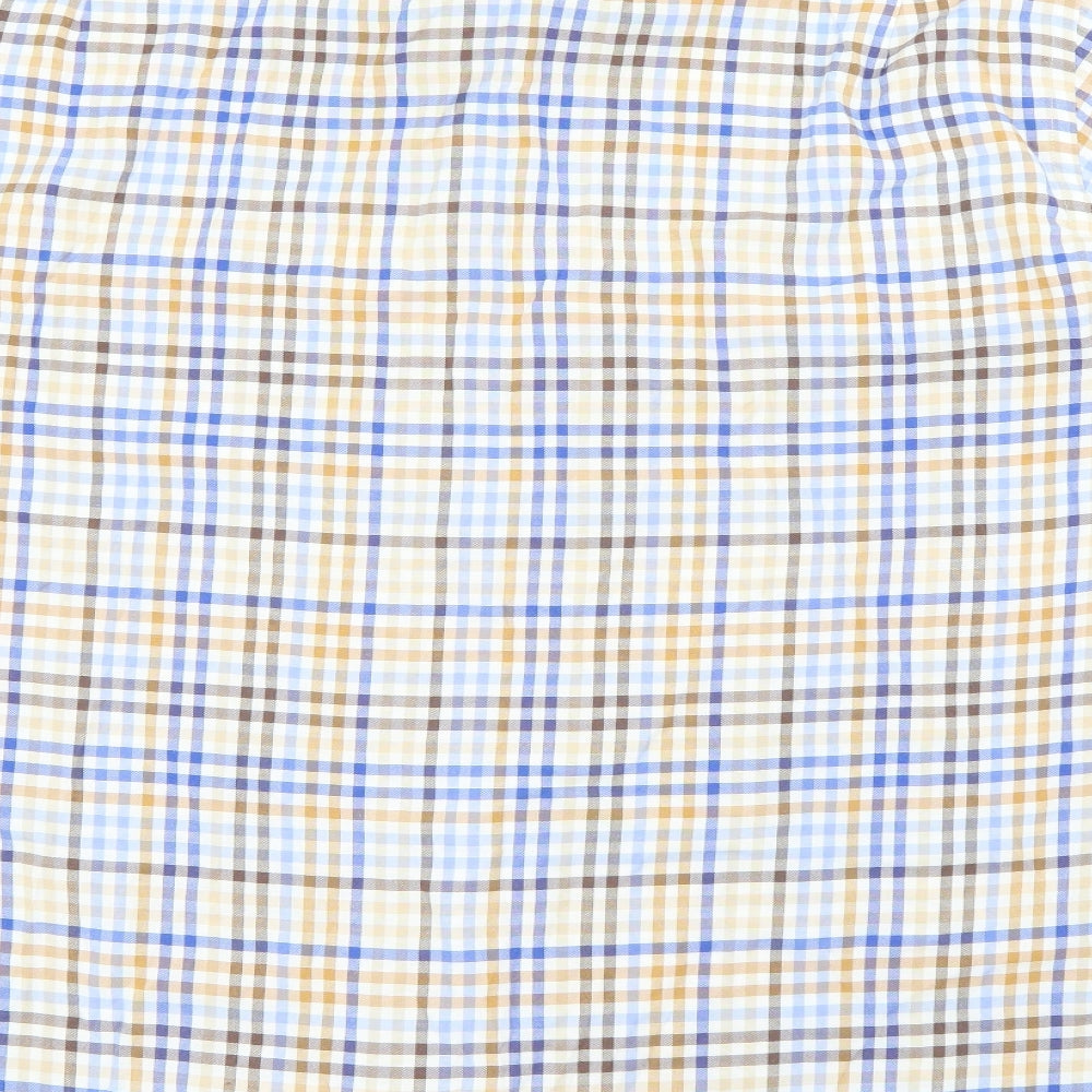 Daniel Grahame Mens Beige Plaid Polyester Button-Up Size XL Collared Button