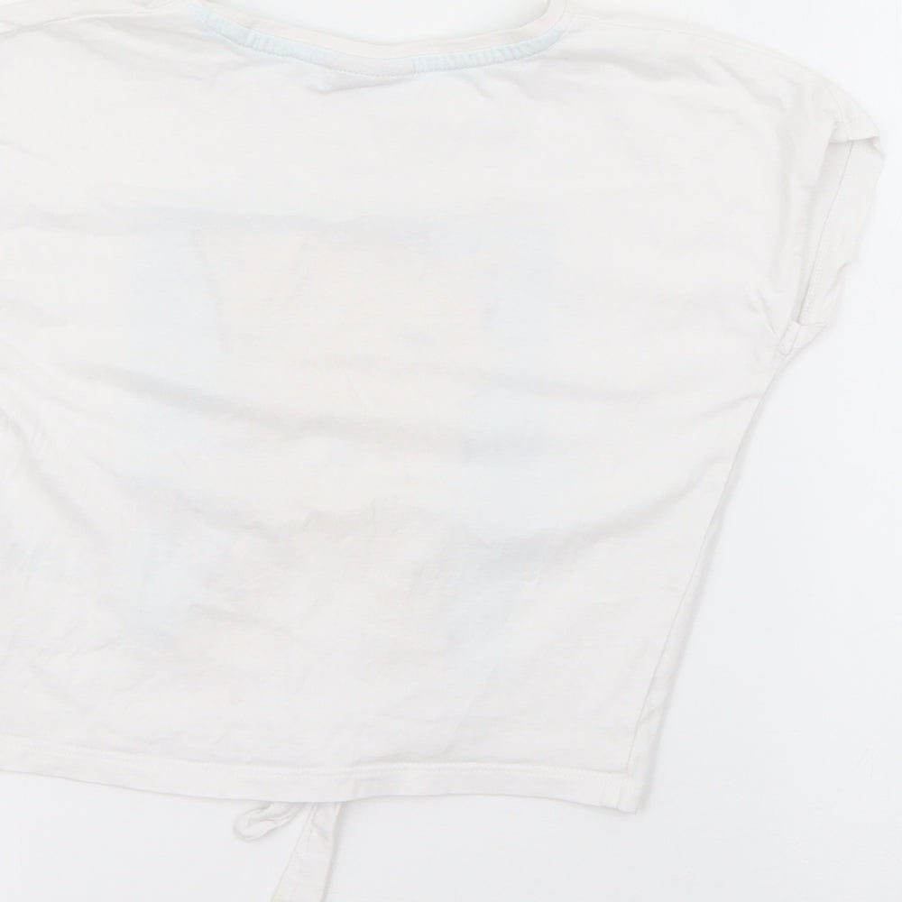 Matalan Girls White Cotton Pullover T-Shirt Size 6 Years Crew Neck Tie - Leopard