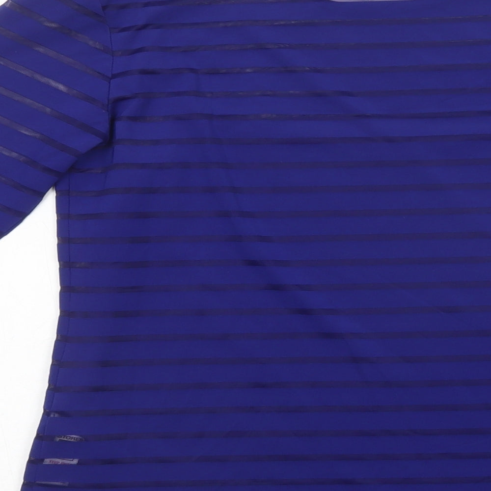 Dunnes Stores Womens Blue Striped Polyester Basic Blouse Size 10 Crew Neck