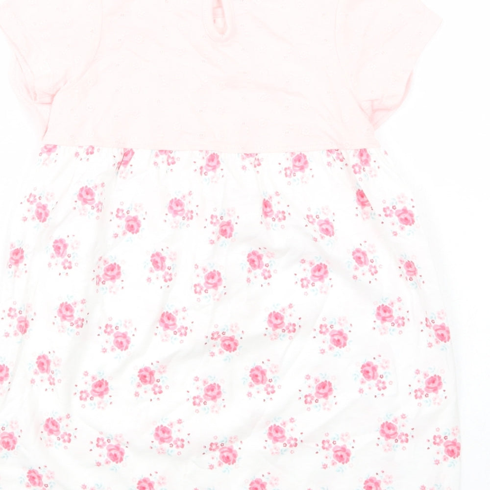 George Baby White Floral Cotton T-Shirt Dress Size 18-24 Months Crew Neck Button