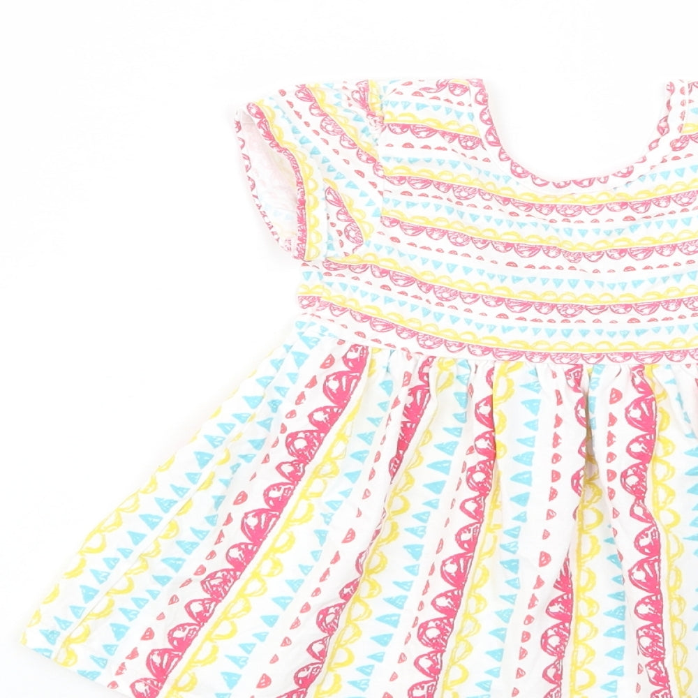 TU Baby White Geometric Cotton T-Shirt Dress Size 18-24 Months V-Neck Pullover